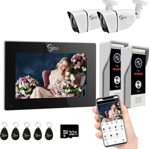 Verdrahtete Video-Türklingel-Wohnungs-Gegensprechanlage,1080P Türklingel und HD-Kamera,7-Zoll-Voll-Touch-Monitor-System,TUYA WiFi Smart Home Video-Gegensprechanlage (2 Türklingel+1 Monitor+2 Kamera)