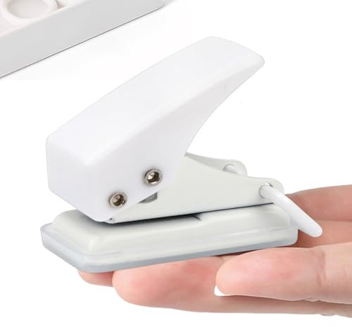 Mini Tragbarer Einzellocher, Einzellochstanzer, Mini Locher, Einzellocher Flight, Locher für Ordner, Ergonomisches Design, Tragbarer Multifunktions Handstanzer, für Büro, Schule und DIY Projekte(Weiß)