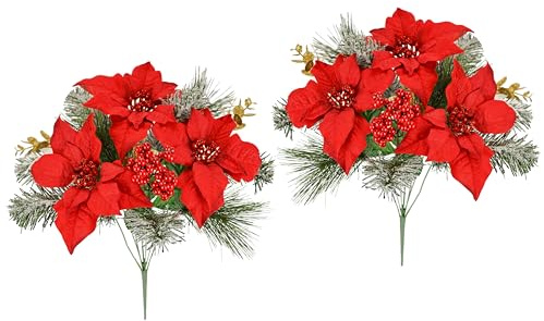 Flair Flower Ramo de Flores Artificiales de Navidad, Juego de 2 Unidades, 45 cm, Abeto Poinsettia, Estrella de Adviento, Ramo de Navidad, decoración de Navidad, Flores Decorativas