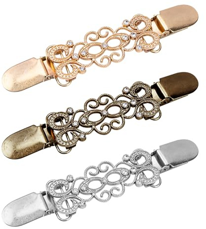 HDGSAFD Pack De 3 Pinces À Vêtements Vintage, Pinces À Vêtements En Métal, Pinces À Foulard, Pinces Cardigan, Pinces De Décoration De Vêtements, Pinces À Manteau En Strass