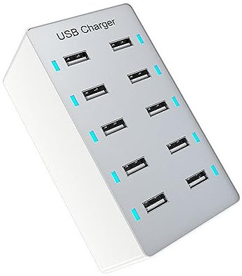 IYUESQ Cargador USB de 10 W, Compatible con 5 V, 1 A, 2 A, 2,4 A, para casa, Oficina, Fiestas en Vivo, Cargador multipuerto para PC y ABS, Material ignífugo, Color Blanco