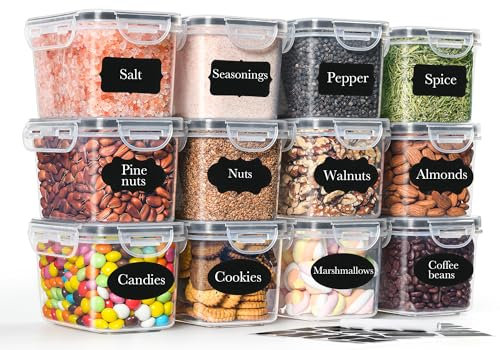 GoMaihe Botes Cocina Almacenaje Juego de 12 Piezas (750ML), Recipientes Herméticos para Alimentos, Botes Cocina para Almacenar Azúcar, Aperitivos, Frutos de cáscara