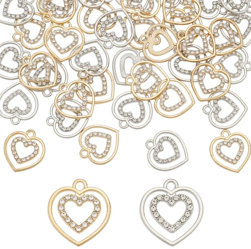 HOBBIESAY 2 Farbe 40 Stück Strass Herzanhänger 19.5mm Gold/Silber Hohle Herzanhänger Glänzende Liebesanhänger Für Valentinstag DIY Armbänder Ohrringe Halskette