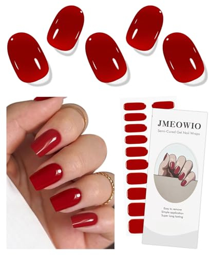 JMEOWIO Nagelfolie UV Härtend Dunkelrot UV Gel Nail Strips Nagelsticker Nagelaufkleber Nail Art Dekoration Nageldesign Zubehör