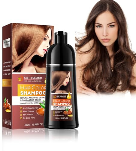 Hair Dye Shampoo,Cubre Canas,Champú Tinte Cubre Canas,Brown Champu,Tinte Natural Y Duradero Para Hombres Y Mujeres,Tinte De Pelo En Minutos,400ml,Natural,MarróN