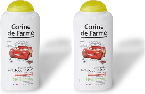 Corine de Farme - Gel Douche Extra-Doux Cars Disney - Gel Lavant 2-En-1 Corps et Cheveux pour Enfant - Formule Peau Sensible, Clean Beauty, ne Pique pas les Yeux - Flacon Recyclable 300ml (Lot de 2)