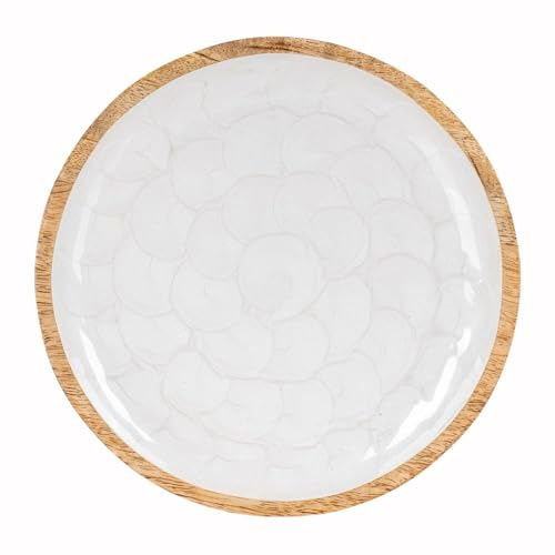levandeo Deko Teller 20cm Mango Holz Creme Perlmutt Emaille Snacks Schale Tischdeko Ablage Holzteller Deko Fingerfood