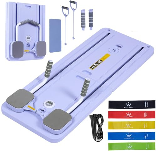 Wellmora Pilates Board – Upgraded Pilates Reformer Machine Set with 5 Resistance Bands & Skipping Rope, Foldable Abdominal & Core Trainer, Home Pilates Equipment for Full Body Workout, Exercise Board