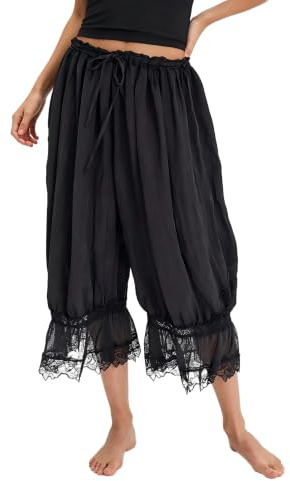TUWIXIUW Pantalon court en dentelle pour femme - Pantalons évasés avec bordure en dentelle - Pantalons capri vintage