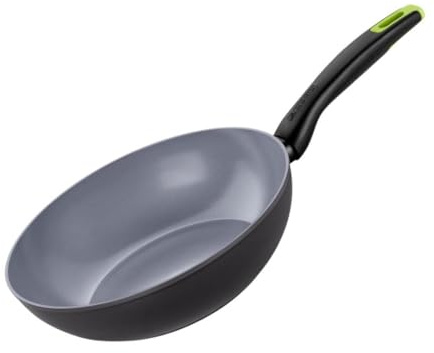 Wok Eco de 28 cm, Material ecológico, Antiadherente, Apto para inducción, Ideal para saltear y cocinar a Fuego Lento.