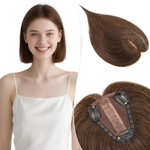 Silk-co Hair bäddmadrass äkta hår 30 g, 8 x 10 cm handbunden bas toupet damer, klämma i hårdelar med spets sidenbas, ingen lugg, 30 cm #2R ljus mörkbrun
