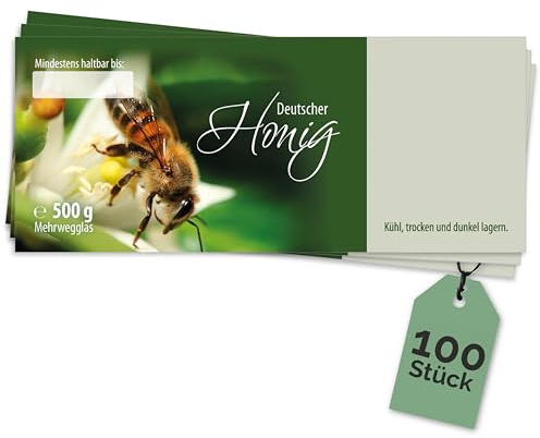 Apoidea – Honig Etiketten 500 g nassklebend – 100 Stück zum Stempeln/Etiketten Honiggläser/Honig Aufkleber für selbstgemachten Honig/Honigetiketten für Honiggläser