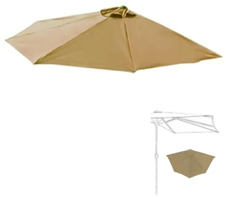 Toile de rechange pour parasol de jardin, marché et jardin, 300 cm et 270 cm, 5 baleines, couleur kaki, idéale pour une utilisation sur la terrasse et le jardin