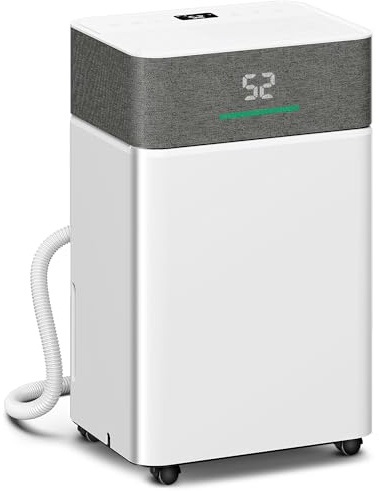 HOMCOM Luftentfeuchter 20L/Tag, Leiser Luftentfeuchter, kontinuierliche Entwässerung, 4,5L Wassertank, 24h Timer, LED-Display, Feuchtigkeitsanzeige, Anti-Schimmel, Wäschetrockner, Weiß