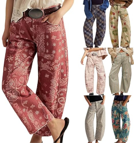 Barrel Jeans para mujer, jeans Y2K para mujer, pantalones de mezclilla casuales de tiro medio con bolsillos, holgados y versátiles, pantalones de mezclilla con estampado de retazos, pantalones de