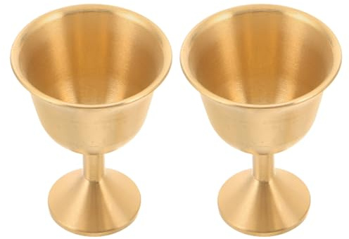 COLLBATH Mittelalterlicher Metallkelch aus Messing, 2 Stück, Goldfarben | Stilvoller Ritualkelch mit Stiel, für Tisch und Kommunion, Langlebige Verarbeitung, Klassisch Retro