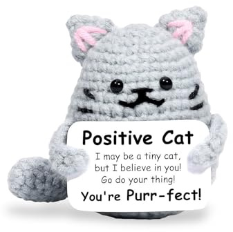 Chat positif, cadeau porte-bonheur pour chat, bon rétablissement, courage, tricoté, positif, mignon, poupées, cadeaux, figurines de chat, décoration pour collègues, amis, amants, anniversaire