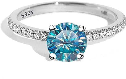 Moissanite förlovningsringar for kvinnor 1ct D färg VVS1 diamantringar 925 sterling silver vigselringar for med certifikat(Blue,5.5)