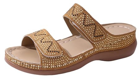 Generisch Sandale Talon Sandales De Trekking Pieds Nus Avec Sangle Réglable 2026 Sandales Compensées Pour Femme D'été Bohème Tendance Strass Été Habillées Décontractées À Enfiler Confortables Et Sexy