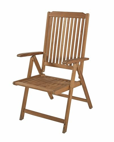 DELUKE Gartenstuhl MARA,Teak 5-Fach verstellbar - Teak unbehandelt | Hochlehner Wetterfest Terrassenstuhl Outdoor Essstühle