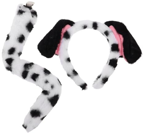 LABRIMP Dalmatisk Hundöron Pannband och Svans Mjukt Pälsigt Cosplay Tillbehör för Valpkostym Unisex Pojke och Vuxna Lätt att Bära och Rengöra Allergivänligt Material för Djurtema Fester