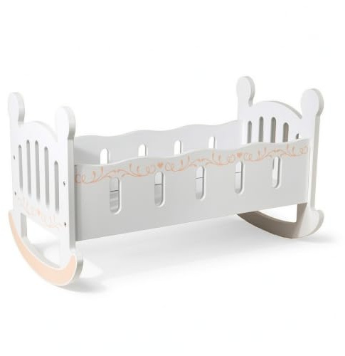 LRXFPIYF Kinder Puppenwiege Puppenbett Puppenkrippe Schaukelbett Holzbett mit Abgerundeten Pfosten aus Holz für Fantasievolles Rollenspiel für Kinderzimmer Tagespflege Spielraum 52.5x34x30cm