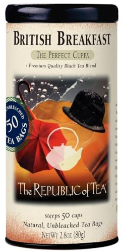 The Republic of Tea - British Breakfast Tea 2.8 oz Tin, 50 Tea Bags, Gourmet Black Tea | Caffeinated