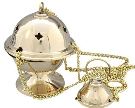 WEIHRAUCHFASS aus Messing POLIERT – mit Kette zum SCHWENKEN & AUFHÄNGEN – ca. 6 x 10 cm – traditionelles RÄUCHERGEFÄSS für Meditation, GEBET & Ritual – Markenqualität von MaMeMi