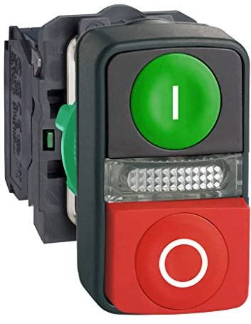 Schneider Electric XB5AW73731M5 Pulsador Diámetro 22, Retorno Resorte Verde y Rojo, Luz Amarilla 240 V Ip66