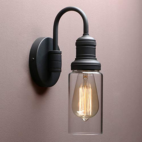 Yosoan Modern Vintage Industrial Black Sconce Wall Light Fitting | Clear Glass Lampshade, for Office Home kitchen Living Room Bedroom Loft Bar