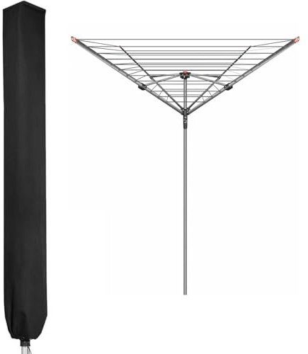 PATIO PLUS Schutzhülle für Wäschespinne, Wasserdicht Schutzhülle für Ampelschirme mit hochdichter Oxford PVC-Beschichtung mit Reißverschluss 600D, Schwarz 16x16x165cm