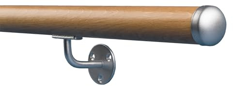 DOLLE Handlauf Massivholz Eiche lackiert Länge 150 cm (kürz- und verlängerbar) komplett mit Wandhaltern, Dübeln und Schrauben