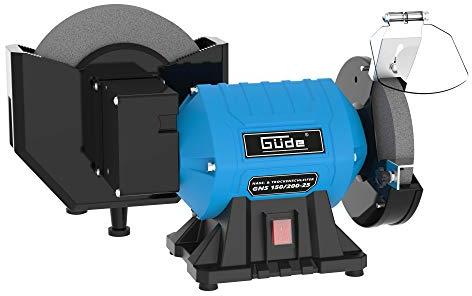 Güde 55238 Nass- und Trockenschleifer GNS 150/200 – 55238, mit Kondensatormotor und stabilem Metallgehäuse, incl. Ø200 und Ø150mm Schleifscheibe, 250 Watt, 2.950 min-1, Blau