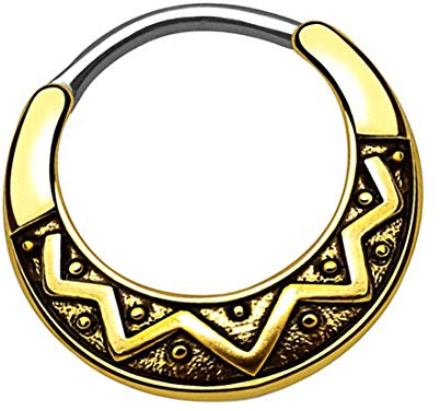 Taffstyle Piercing en acier chirurgical à clipser avec motif aztèque Maya tribal pour oreille, nez, lèvre, anneau intime, Acier inoxydable