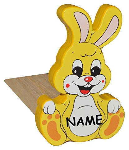 alles-meine.de GmbH Türstopper/Fensterstopper/Unterlegkeil - aus Holz - Hase incl. Namen - Türkeil/Klemmschutz/Türpuffer/Holztürstopper - Kinderzimmer - Tür - für Kinde..