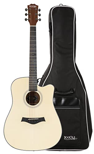 Rocktile WSD-101C NT Westerngitarre Gigbag Set, Decke: Fichte, X-Bracing | Korpusform: Square-Shoulder Dreadnought mit Cutaway, Boden & Zarge: Sapele, Hals: Okoume, Steg: Walnuss, Bünde: 20, 5 cm