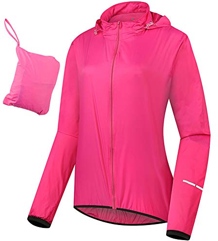 TDHLW Fahrradjacke Damen Wasserdicht Atmungsaktiv Dünne Regenjacke Fahrradmantel mit Kapuze Packbare Winddicht Reflektierende Fahrradjacke Outdoor Windjacke,Rot,M