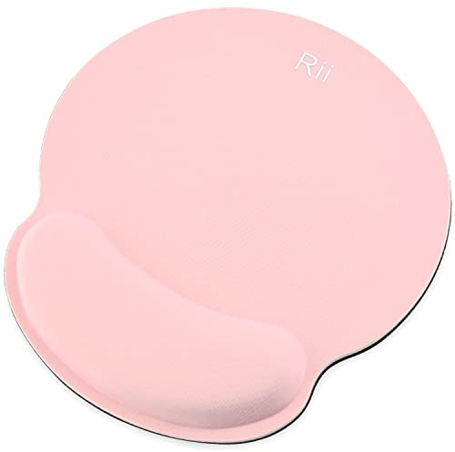 Rii Mauspad mit Gelkissen, 24.8x21x2.3cm, Ergonomisches Mauspad, Mousepad mit Handauflage,Spiele oder Büro, Rosa