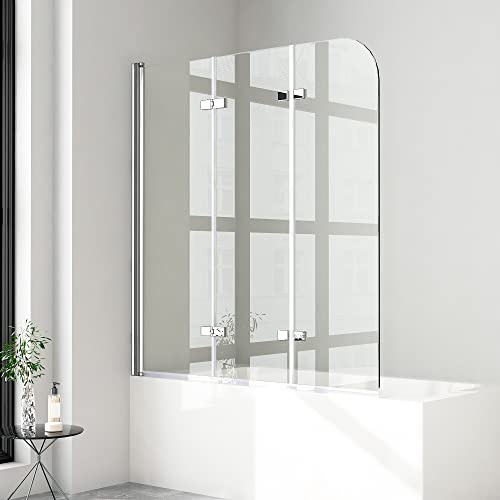 Duschwand für badewanne 130x140cm 3-teilig Faltwand für Badewanne, 6mm Nano Glas Duschwand Badewannenaufsatz Duschtrennwand Duschabtrennung