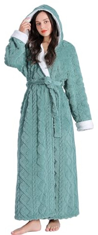 Skilydia Women Hooded Fleece Robe,Lightweight Plush Warm Winter Bathrobes for Women Full Length (Green, Large)…