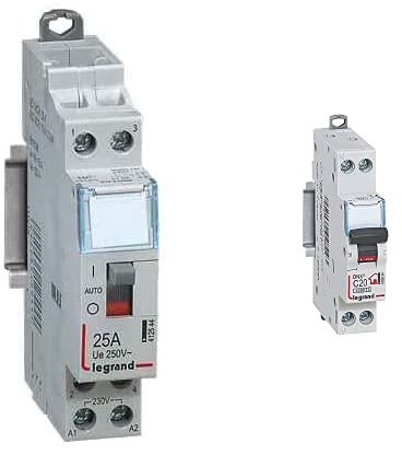 Legrand 412544 CX3 BTICINO/interrupteur, 2 NA 230 V Installation, 25 & Legrand - Disjoncteur Phase + Neutre - 20A - bornes à vis - 1 module