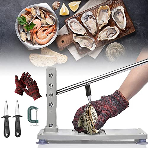 EdirFtra Austernöffner, Edelstahl Professioneller Schalenöffner, Professioneller Austernöffner Werkzeug mit Handschuhen Anti-Rutsch-Griff und Basis, geeignet für Meeresfrüchte Markt oder Restaurant