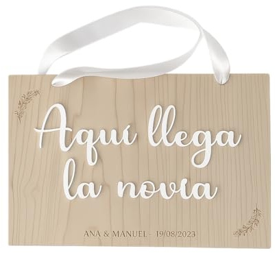 Qukimax® - Cartel Aquí llega la Novia para anunciar la Llegada de la Novia a la Ceremonia, decoración para Bodas. Varios Textos A Elegir, en Castellano y català