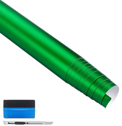 NewL Satin-Matt Grün Chrom-Metall Vinylfolie Autofolie30cm x150cm | Satin-Matt-Oberfl., wiederpositionierbarer Kleber, selbst zuschneidbar, Montagewerkzeug inkl., für Auto & Motorrad geeignet