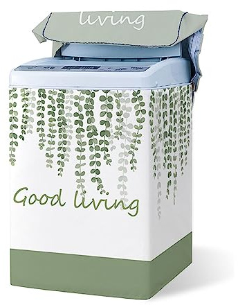 Odot Funda Lavadora de Carga Superior Funda, Lavadora Exterior Impermeable con Cremallera para Lavadora y Secadora (L Capacidad 6,8~8 KG,Hojas Verdes)