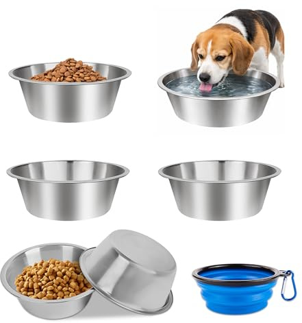 Hundenapf Edelstahl, 6 Stück Metall Futternapf Hund mit Hundenäpfe Faltbare, 900ml Wassernapf Hund Fressnapf Hunde Napf für Große, Mittlere und Kleine Hunde