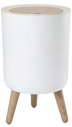 MagiDeal Poubelle de style nordique avec couvercle, poubelle imitation grain de bois avec couvercle à pression, poubelle à pied haut pour chambre à coucher, Jambe ronde amovible
