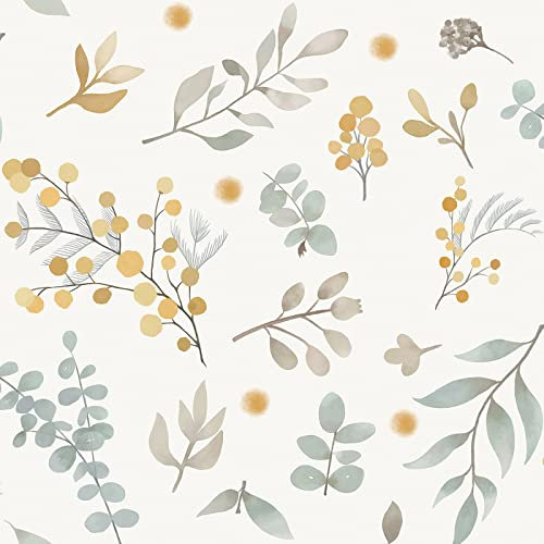 CiCiwind Self Adhesive Wallpaper Floral Peel and Stick Vinyl Wallpaper 39cm×10m Green/Yellow/Beige Leaf Contact Paper Removable Sticky Back Plastic for Wall Cabinets Furniture Decor