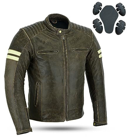 Bikers Gear - Chaqueta de cuero para motocicleta, Cafe Racer para hombre con armadura CE auténtica y resistente a la intemperie