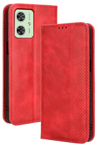 WBWONE Funda para Motorola Moto G54 5G Funda Libro, Flip Carcasa Magnética con Soporte y Cartera para Tarjetas, Premium PU/TPU Cuero Case Cover Billetera. Rojo